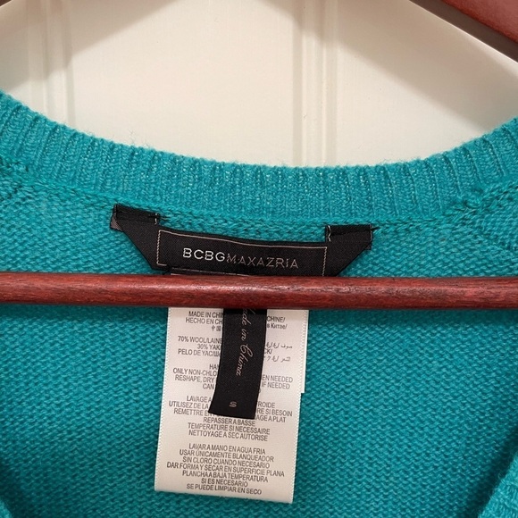 BCBGMAXAZRIA Womens Teal V-Neck Sweater women S Dress, Pockets 70% Wool 30% Yak - Picture 2 of 12